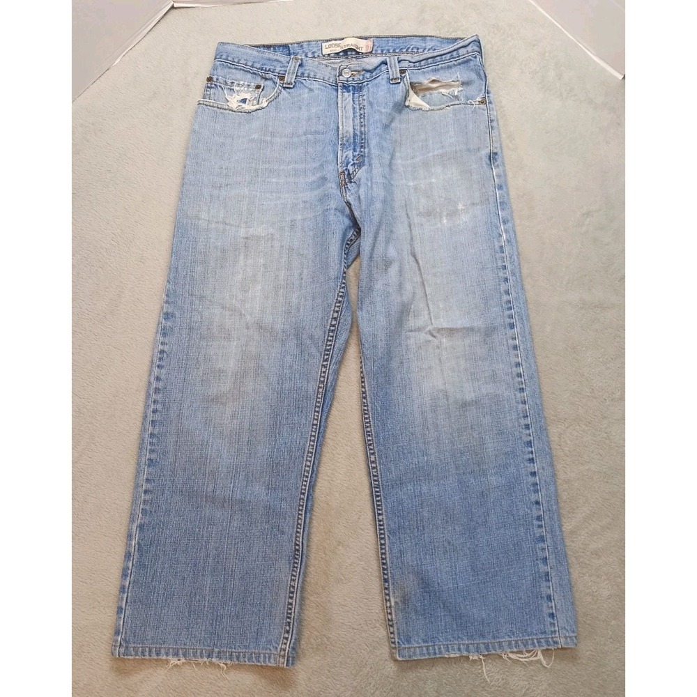 Vtg Distressed Levi's 569 Loose Straight Light Wash Jeans Men's 34x30 Fits 33×26